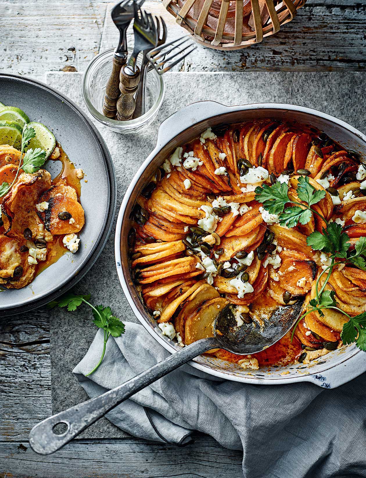 Sweet potato, turnip and feta gratin recipe Sainsbury`s Magazine